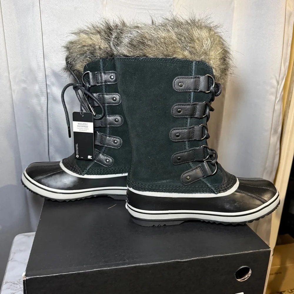 Sorel Joan of Arctic Boots Women 6.5 Black Waterproof Insulated Faux Fur Suede
